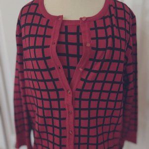 Cable & Gauge Red Black Cardigan Sweater LARGE Twinset Womens Knit Top SMALL NWT